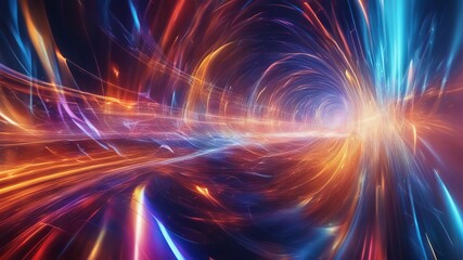 Wall Mural - abstract art concept, space-time tunnel of dark matter permeating the entire universe, neon threads 