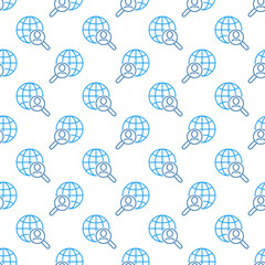 Poster - Man in Magnifier and Globe vector Magnifying Glass concept outline seamless pattern