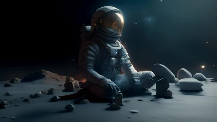 Wall Mural - A man in a space suit sitting on the ground. Generative ai