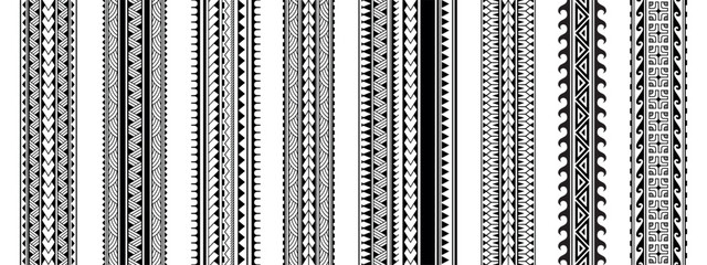 Set of maori polynesian tattoo bracelets border. Tribal sleeve seamless pattern vector. Samoan bracelet tattoo design fore arm or foot.