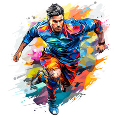 Sticker - Man kicking soccer ball with colorful paint splatters.