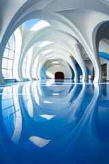 Poster - Large swimming pool in building with skylight.