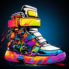 Poster - Pair of sneakers with colorful paint splatters on them.