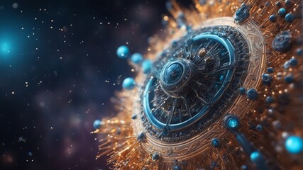 Wall Mural - abstract art concept of a quantum world, a nano computer running on quantum elements with a large co