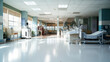 Empty white clean and pristine hospital. Concept of Sterile environment, medical facility, empty wards, healthcare setting, clinical cleanliness, sanitized spaces, hospital ambiance.