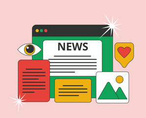 Fototapete - dialog box with a web page on which the text of the news is placed. access to current news via the i
