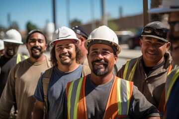 Wall Mural - Diverse and mixed gorup of construction workers working on a project in Los Angeles