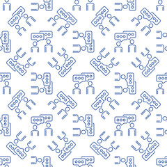 Poster - Two Speaking People vector Talk concept outline blue seamless pattern