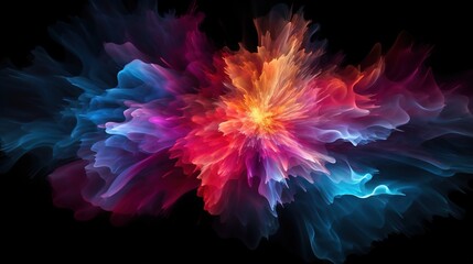 Poster -  a multicolored flower on a black background with a black background.  generative ai