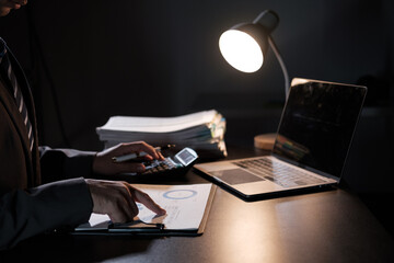 Poster - Business woman working in finance and accounting Analyze financial budget in the office