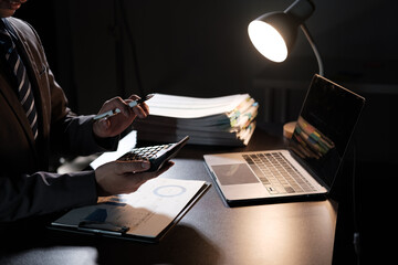 Poster - Business woman working in finance and accounting Analyze financial budget in the office