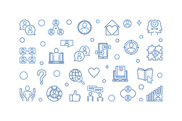 Poster - Sociologist Studies minimal linear horizontal banner. Patterns of Social Relationships concept vector outline background