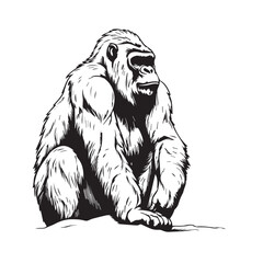 Gorilla in cartoon, doodle style. 2d vector illustration in logo, icon style. Black and white