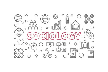 Poster - Sociology vector outline horizontal banner - Social Interaction concept background