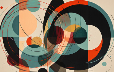 Poster - Abstract background in the style of expressionism, modern and Bauhaus. Artistic abstraction with colorful circles and lines.