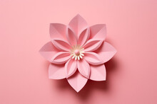 Origami Pink Flower On Pink Background ,paper Cut Style.
