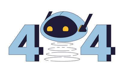 Fototapete - Robot head on spring error 404 flash message. Artificial intelligence. Empty state ui design. Page not found popup cartoon image. Vector flat illustration concept on white background