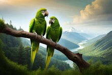 Green Winged Macaw , Green Parrot On A Branch , Parrot On A Branch , Parrot On The Tree , Two Green Parrots , Birds In Forest