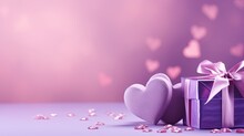  A Purple Gift Box With A Pink Bow And Hearts On It.  Generative Ai