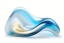 Abstract Blue Glass Wavy Shape On White Background. Generative AI
