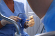A gynecologist performs a cervical biopsy. Gynecological chair. A woman at the gynecologist for a check-up.