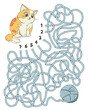 Help cat find the right thread that leads to the ball of wool.. Children logic game to pass the maze. Educational game for kids. Attention task. Choose right path. Funny cartoon character