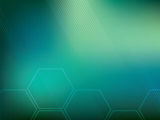 Wall Mural - Green abstract background technology with hexagonal shapes  and parallel lines. Bright background and vibrant color.
