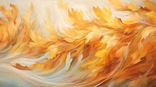  A Painting Of Yellow Leaves Blowing In The Wind On A White Background.  Generative Ai