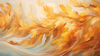 Poster -  a painting of yellow leaves blowing in the wind on a white background.  generative ai