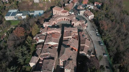 Canvas Print - Aerial view of the medieval Comune of Mondaino, Rimini province, Marche region, Italy