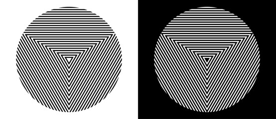 Poster - Abstract creative circle with lines in triangles. Geometric art lines background. Black shape on a white background and the same white shape on the black side.