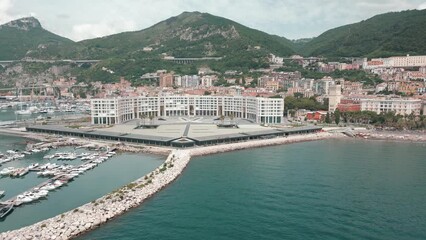 Sticker - Drone shot over Piazza della Liberta (Salerno) on the shore of sea , Italy