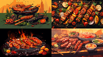 Wall Mural - barbecue in the fire