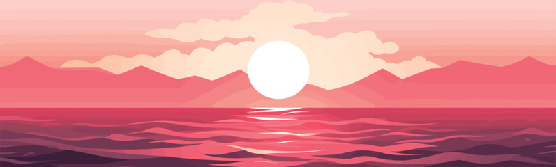 sunset ocean vector flat minimalistic isolated illustration