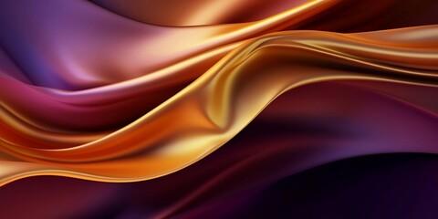 Abstract Background with 3D Wave Bright Gold and Purple Gradient Silk Fabric. Generative AI technology.