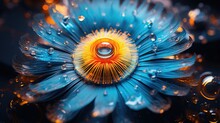  A Close Up Of A Blue Flower With Drops Of Water On It.  Generative Ai