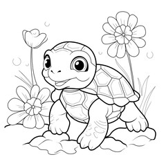 Poster - cute turtle in the grass, png, kawaii 