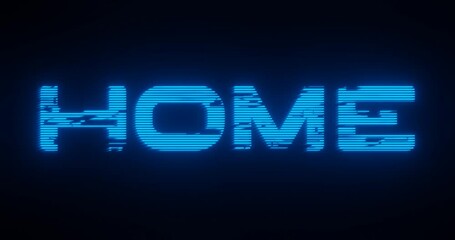 Sticker - 3d rendered animation of a HOME neon blue sign on a black background