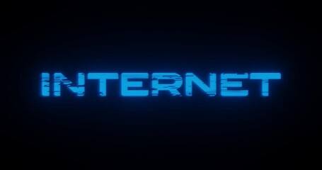 Wall Mural - 3d rendered animation of an INTERNET neon blue sign on a black background