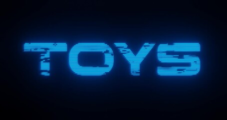 Canvas Print - 3d rendered animation of a TOYS neon blue sign on a black background