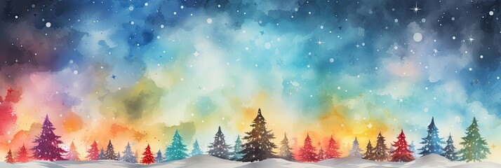 rainbow the forest christmas tree watercolor