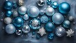 canvas print picture - Weihnachtskugel in Blautönen, Silber und Glitzer (KI-/AI-generiert)