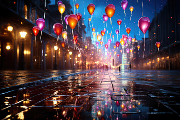 Poster - Showcasing the concept of standing out, featuring glowing balloons that attract attention and distinguish from the crowd. Generative Ai.