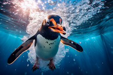 Penguin Swimming Underwater.