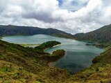 Fototapeta Na ścianę - Scenic view of the mountain lake Azores from the top of a mountain
