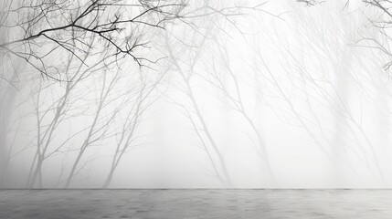 Aufkleber - Gray leaves and trees reflecting concrete walls fallen branches on white surfaces. silhouette concept