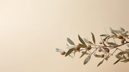 Poster - Neutral pastel beige wall adorned with olive tree branches. silhouette concept