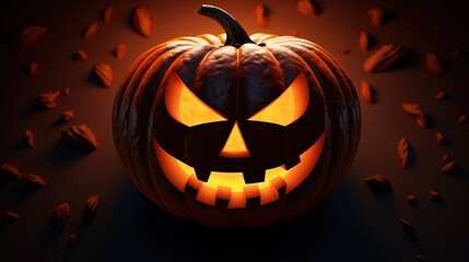 Poster - Close up top view of an enraged Jack O pumpkin s spooky smiling shadow ideal for Halloween party designs. silhouette concept