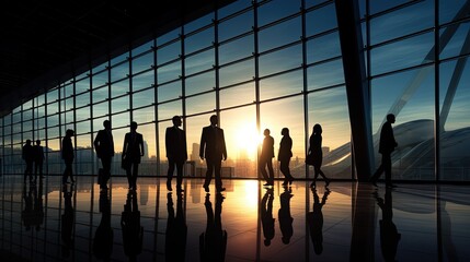 Poster - Silhouettes of people at a modern office building
