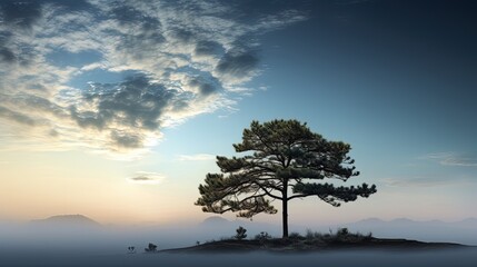 Aufkleber - Pine tree shadow against cloudy sky. silhouette concept